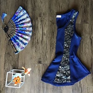 👑Navy Blue Peplum Top w/ Gold Lace💥